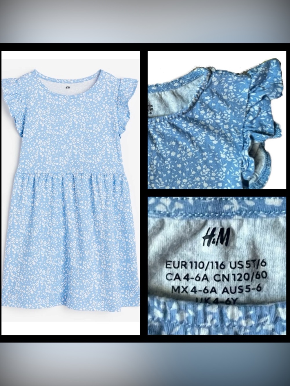 H&M Girls Floral Print Cotton Jersey Dress 5T/6 NWOT Preppy and Pretty